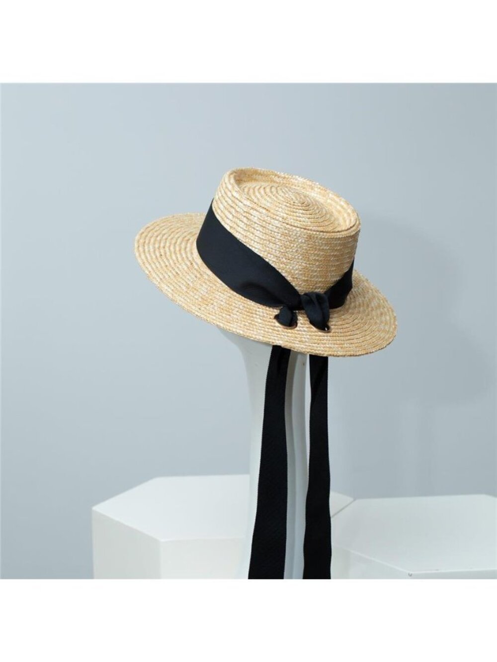 Straw Boater Hat with Ribbon